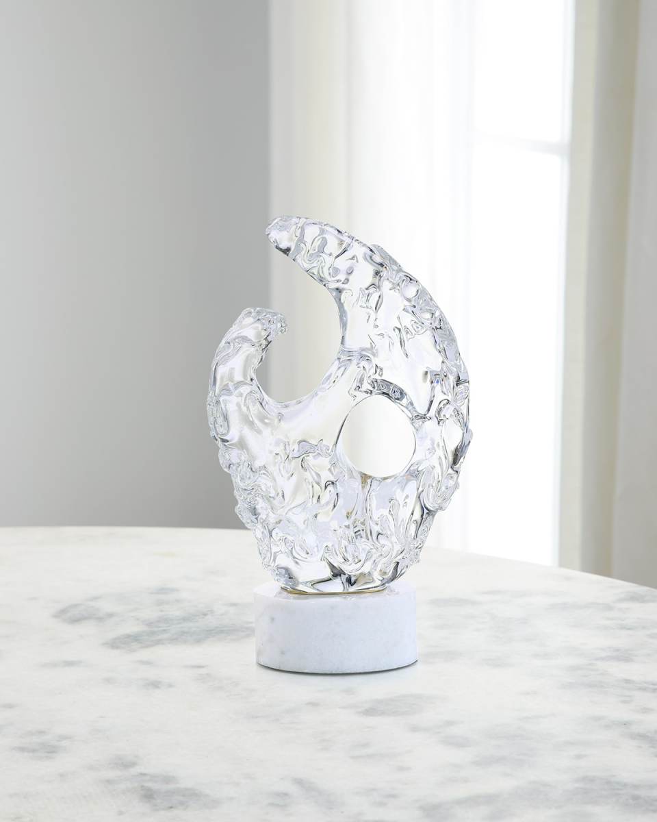 Glacial Wisp Sculpture on Marble Base, Small